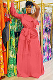 Black Flounce Bandage Zipper Oblique Shoulder Irregular Long Dress GL6516-2