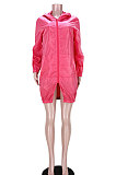 Orange Women Fashion Split Wind Coat Cloth Pure Color Mid Waist Hooded Zipper Mini Dress GL6512-2