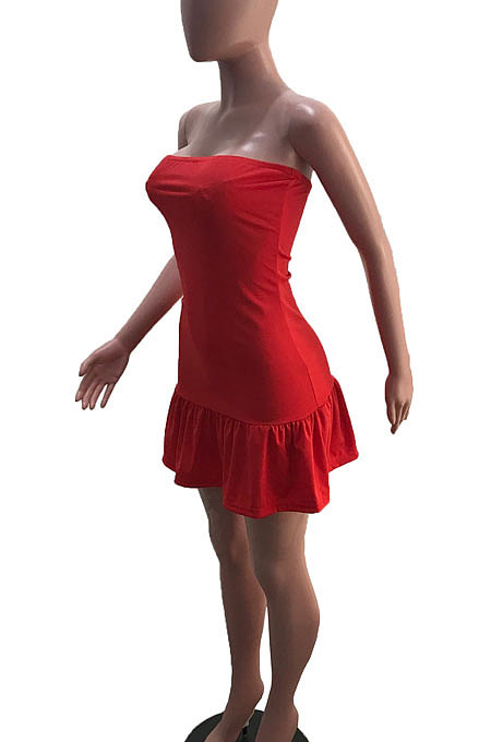 Rose Red Sexy Backless Solid Bodycon Stralpless Mini Dress SY6235-5
