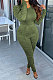 Army Green Casual Modest Women Long Sleeve O Neck T-Shirts Pencil Pants Ruffle Solid Color Sets TRS1183-2