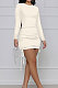 Cream White Cotton Blend Simple Long Sleeve Drawsting Solid Color Slim Fitting Hip Dress SMR10606-2