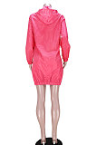Orange Women Fashion Split Wind Coat Cloth Pure Color Mid Waist Hooded Zipper Mini Dress GL6512-2