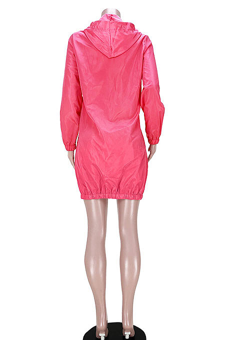 Orange Women Fashion Split Wind Coat Cloth Pure Color Mid Waist Hooded Zipper Mini Dress GL6512-2