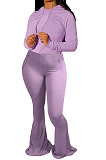 Red Wholesale Cotton Blend Long Sleeve Hoodie Flare Pants Slim Fitting Solid Color Sets YYF8249-2