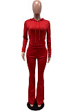 Purple Wholesale Cotton Blend Long Sleeve Hoodie Flare Pants Slim Fitting Solid Color Sets YYF8249-1