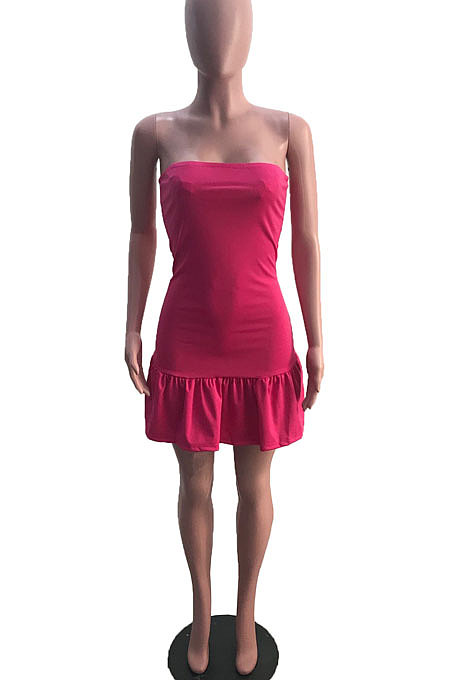 Rose Red Sexy Backless Solid Bodycon Stralpless Mini Dress SY6235-5