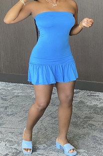 Blue Sexy Backless Solid Bodycon Stralpless Mini Dress SY6235-6