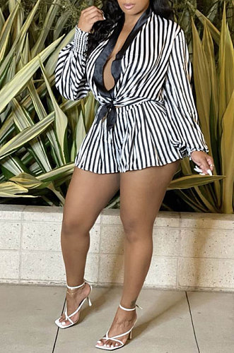 Red Women Stripe Bandage Sexy Long Sleeve Flounce Shorts Skirts Sext GL6513-2