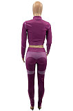 Earth Yellow Wholesale Ribber Digital Print Long Sleeve Zipper Stand Neck Crop Tops Pencil Pants Casual Sets SZS8187-1