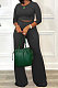 Black Fashion Casual Long Sleeve Round Neck T-Shirts High Waist Wide Leg Pants Solid Color Sets TRS1179-5