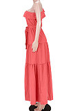 Black Flounce Bandage Zipper Oblique Shoulder Irregular Long Dress GL6516-2
