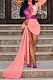 Pink Sexy Personality Spliced One Sleeve Hollow Out Collect Waist Slim Fitting For Party Hip Dress SMR10644-2