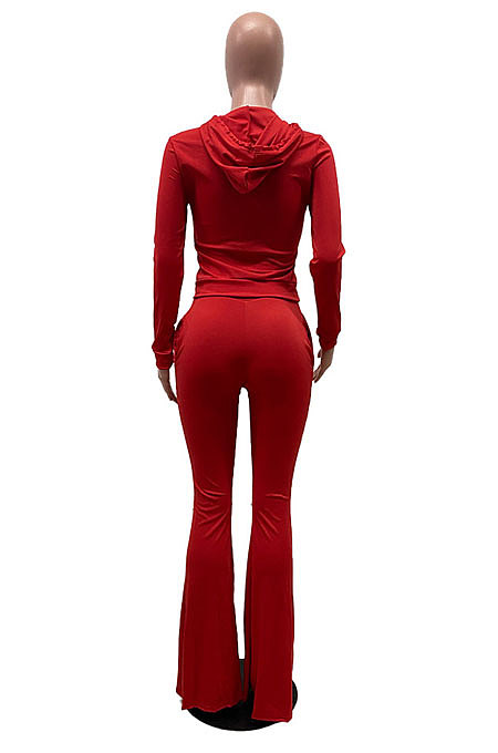 Black Wholesale Cotton Blend Long Sleeve Hoodie Flare Pants Slim Fitting Solid Color Sets YYF8249-8