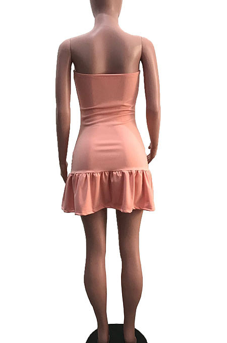 Rose Red Sexy Backless Solid Bodycon Stralpless Mini Dress SY6235-5