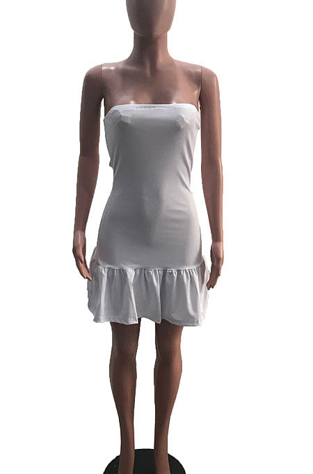 White Sexy Backless Solid Bodycon Stralpless Mini Dress SY6235-1