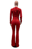 Purple Wholesale Cotton Blend Long Sleeve Hoodie Flare Pants Slim Fitting Solid Color Sets YYF8249-1