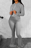Gray Wholesale Cotton Blend Long Sleeve Hoodie Flare Pants Slim Fitting Solid Color Sets YYF8249-3