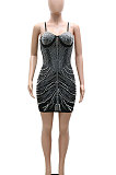 Apricot Women Sexy Sleeveless Hip Fashion Bling Bling Mid Waist Mini Dress CCY9149-5