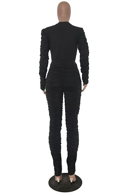 Orange Casual Modest Women Long Sleeve O Neck T-Shirts Pencil Pants Ruffle Solid Color Sets TRS1183-4