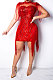 Red Women Fashion Sexy Sequins Tassel Mesh Spaghetti Mini Dress CCY8033-2
