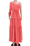 Black Flounce Bandage Zipper Oblique Shoulder Irregular Long Dress GL6516-2