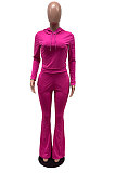 Red Wholesale Cotton Blend Long Sleeve Hoodie Flare Pants Slim Fitting Solid Color Sets YYF8249-2