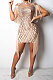 Apricot Women Fashion Sexy Sequins Tassel Mesh Spaghetti Mini Dress CCY8033-1