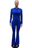 Purple Wholesale Cotton Blend Long Sleeve Hoodie Flare Pants Slim Fitting Solid Color Sets YYF8249-1