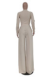 Rose Red Fashion Casual Long Sleeve Round Neck T-Shirts High Waist Wide Leg Pants Solid Color Sets TRS1179-1