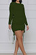 Green Cotton Blend Simple Long Sleeve Drawsting Solid Color Slim Fitting Hip Dress SMR10606-4