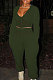 Drak Green Sexy Mesh Spliced Long Sleeve V Neck Tops Loose Ankle Banded Pants Casual Sets YYF8254-4