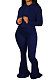 Navy Blue Wholesale Cotton Blend Long Sleeve Hoodie Flare Pants Slim Fitting Solid Color Sets YYF8249-4