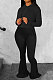 Black Wholesale Cotton Blend Long Sleeve Hoodie Flare Pants Slim Fitting Solid Color Sets YYF8249-8