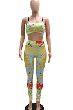 Pink Sexy Women Fashion Printing Tight Condole Belt Skinny Backless Long Pants Sets CCY9198-2