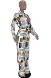 Red Autumn Winter Digital Printing Long Sleeve Cardigan Shirts With Beltband Wide Leg Jumpsuits ARM8309-1