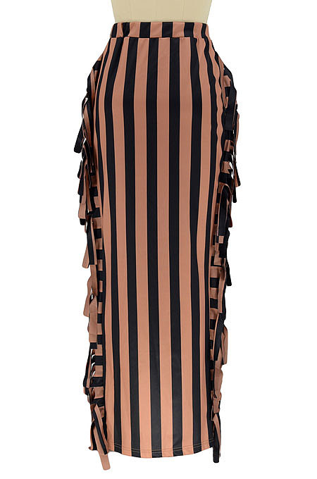 Blue Euramerican Women Stripe Printing Tassel Pencil Skirts AL188-4