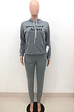 White Wholesale Newest Letter Printing Long Sleeve Loose Hoodie Ankle Banded Pants Sport Sets HT6078-1