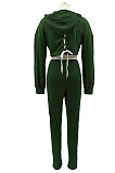 Black Women Sexy Autumn Winter Drawsting Pure Color Crop Tops Pants Sets KZ2143-1