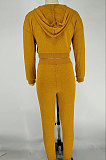 Yellow Whoelsale Sport Long Sleeve Hoodie Sweat Pants Solid Color Casual Sets X9327-1