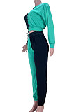 Dark Yellow Women Bandage Eyelet Color Matching Spliced Pants Sets MDF5259-4