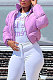 Light Purple Women Long Sleeve Cardigan Zipper Solid Color Keep Warm Down Jacket KZ2141-4
