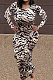 Black Women Round Collar Long Sleeve Printing Tight Sexy Loose Waist Long Dress KZ2142-3