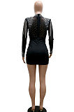 Black Women Sexy Perspectivity Hip Mid Waist Zipper Bling Bling Mini Dress CCY9232A-1