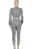 Pureple Casual Plaid Printing Long Sleeve Bandage Tops Pencil Pants Slim Fitting Sets SM9209-1