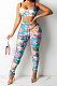 Green Sexy Women Fashion Printing Tight Condole Belt Skinny Backless Long Pants Sets CCY9198-3