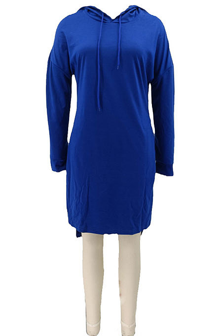 Black Autumn Winter Lady Loose Long Sleeve Solid Color Round Collar Irregular Mini Dress KZ2140-3