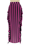 Blue Euramerican Women Stripe Printing Tassel Pencil Skirts AL188-4