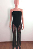 Black Sexy Night Club Lace See-Through Strapelss Collect Waist Jumpsuits QZ3326