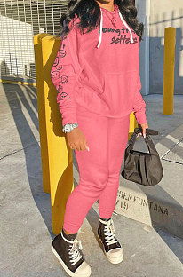 Pink Wholesale Newest Letter Printing Long Sleeve Loose Hoodie Ankle Banded Pants Sport Sets HT6078-2