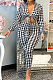 White Casual Plaid Printing Long Sleeve Bandage Tops Pencil Pants Slim Fitting Sets SM9209-3